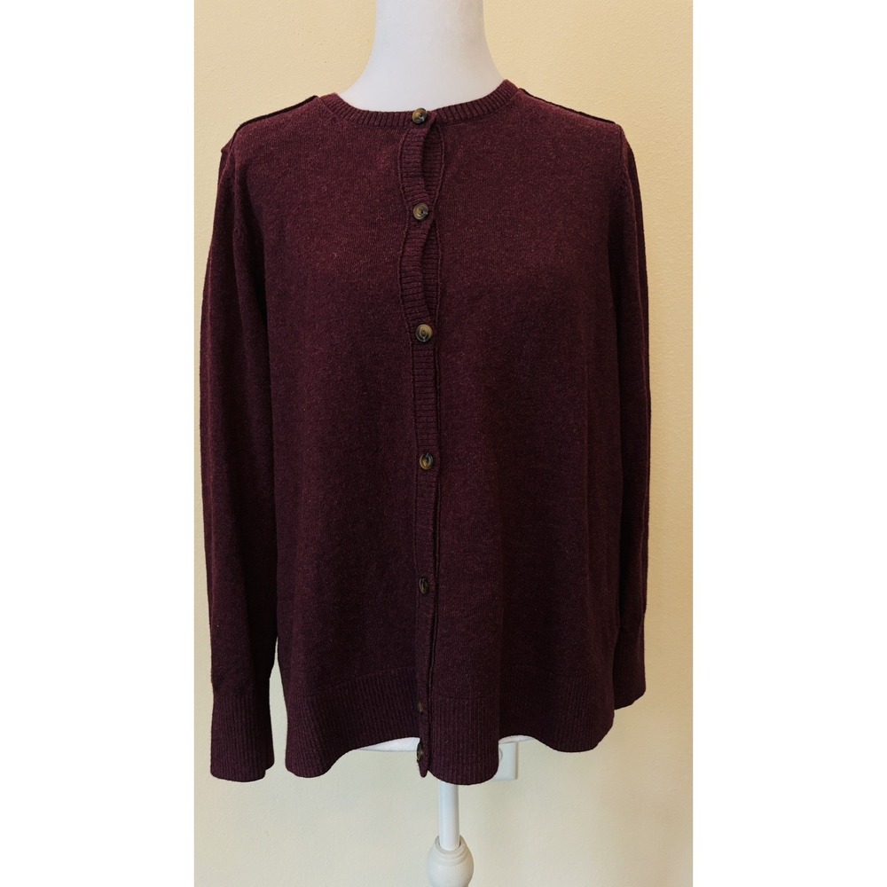 LL Bean Cardigan Adult Large Maroon 95 Cotton 5 Cashmere Minimalist Preppy